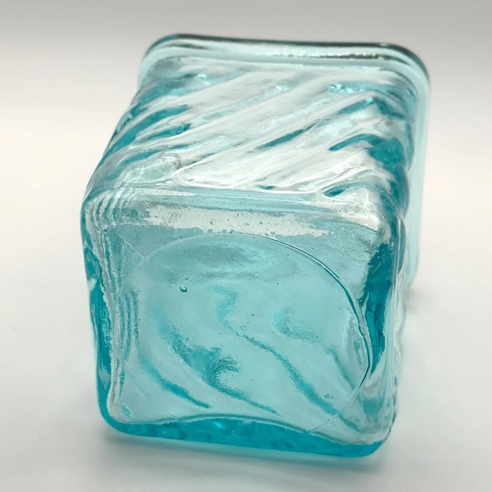 Vintage Teal Votive Holder Tealight Candle Trinket Dish Collectible Glass Square
